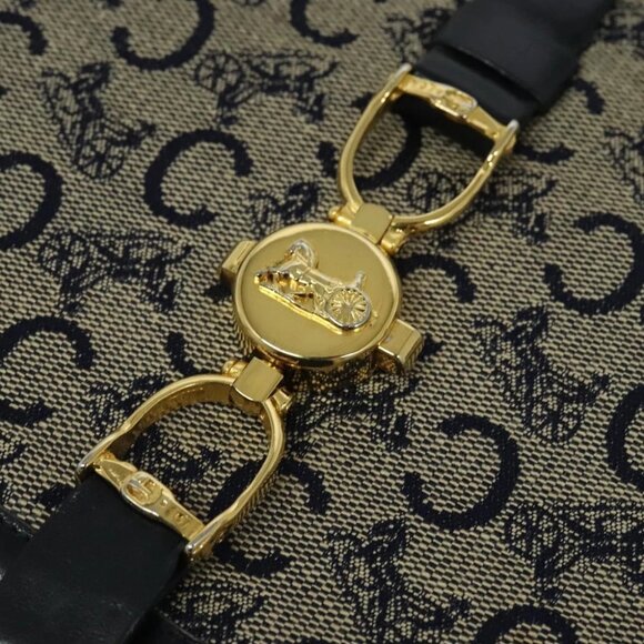 CELINE C Sulky Shoulder Bag Canvas Navy Gold - Picture 12 of 16